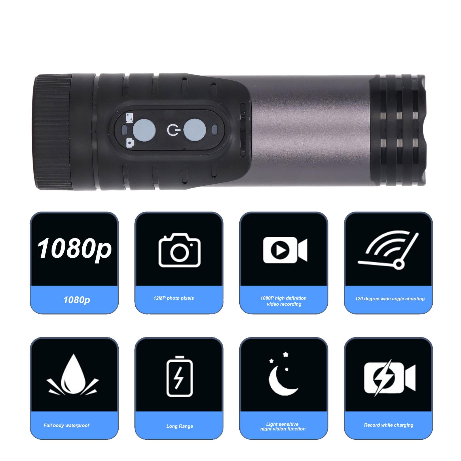 Fockety Motorcycle Helmet Camera, 1080P Action Camera with 120° Wide Angle, Rechargeable Battery & Flashlight, Waterproof Anti Shake Sports Video Camera for Cycling, Skiing,