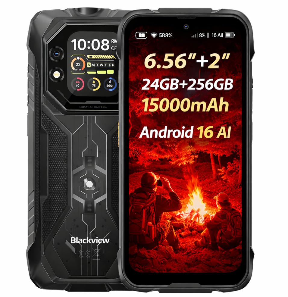 Blackview Rock 1 Smartphone Incassable Android 16, Double Écran 6.56'' +2'', Batterie 15000mAh, 24GB+256GB, LED 120LM, Caméra Vision Nocturne 20MP,...