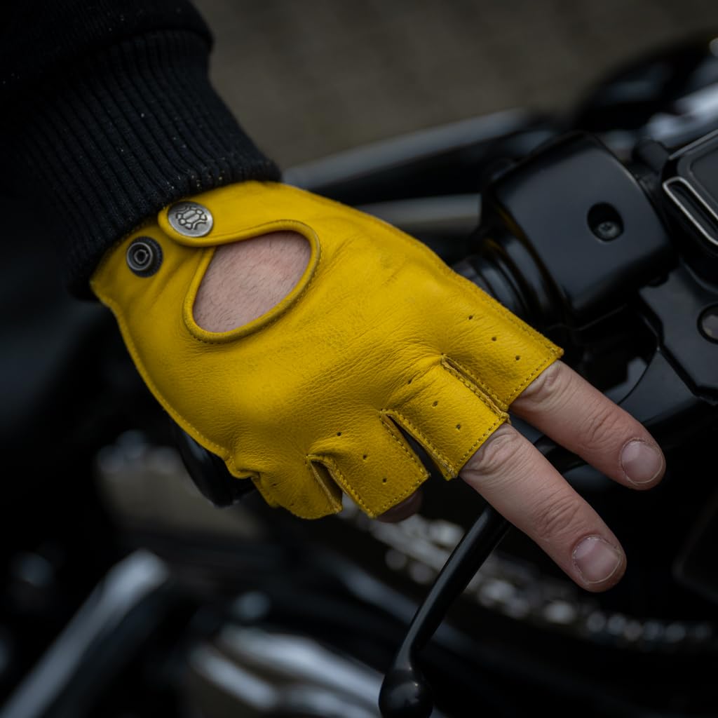 Easy Rider Mitaines de moto en cuir véritable pour homme - Gants de moto pour homme - Gants de moto en cuir sans doigts (différentes couleurs)