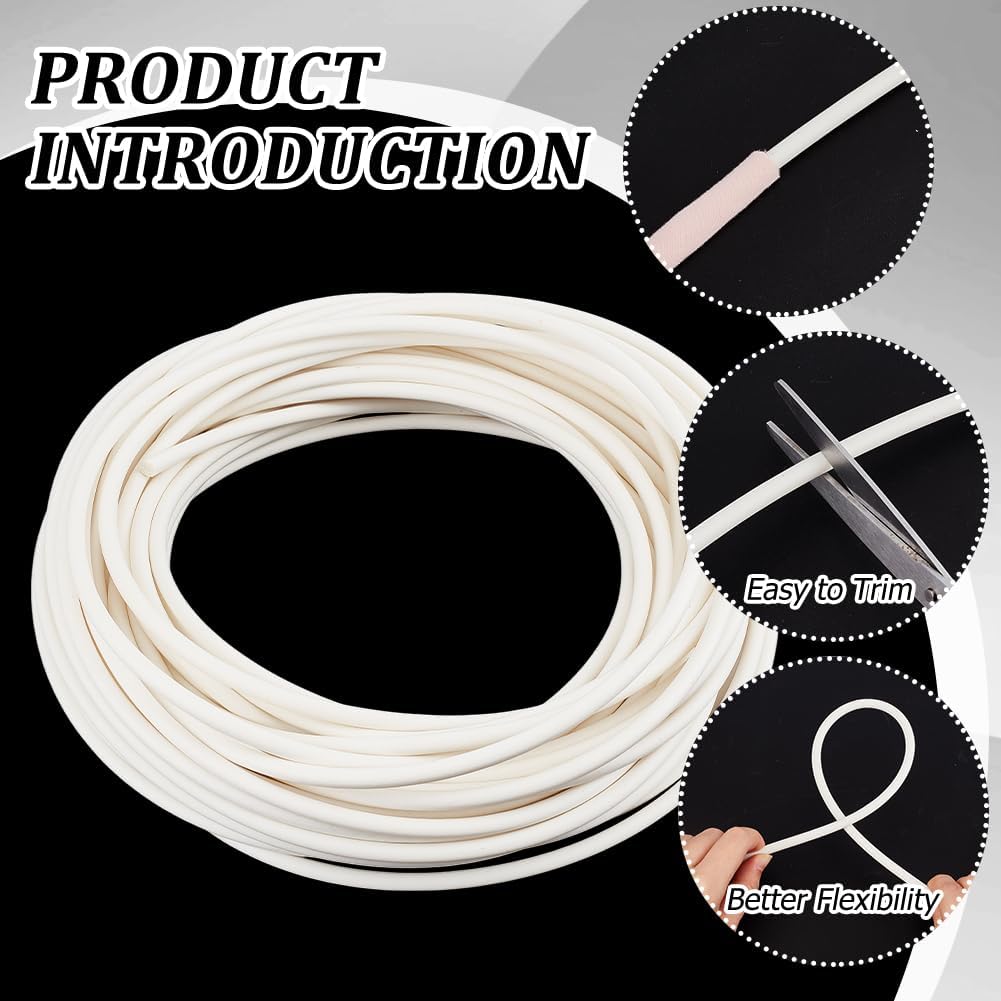 BENECREAT 21.8 Yards Upholstery Firm Plastic Foam Welt Cord Piping, 6mm White PVC Plastic Solid Piping Cord for Sofa, Chair, Table Runner, Mattress, Curtain Decoration