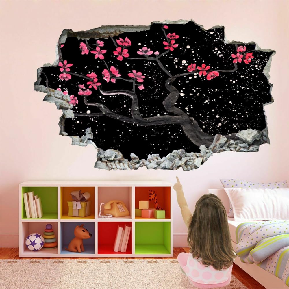 Adesivo Da Parete 3D Rimovibile Fiori Di Ciliegio Giapponesi Decorazione Da Parete, Pavimento, Soffitto, Decalcomania Fracassata, Decorazione Artistica Albero Per Soggiorno, Murale 120x80cm