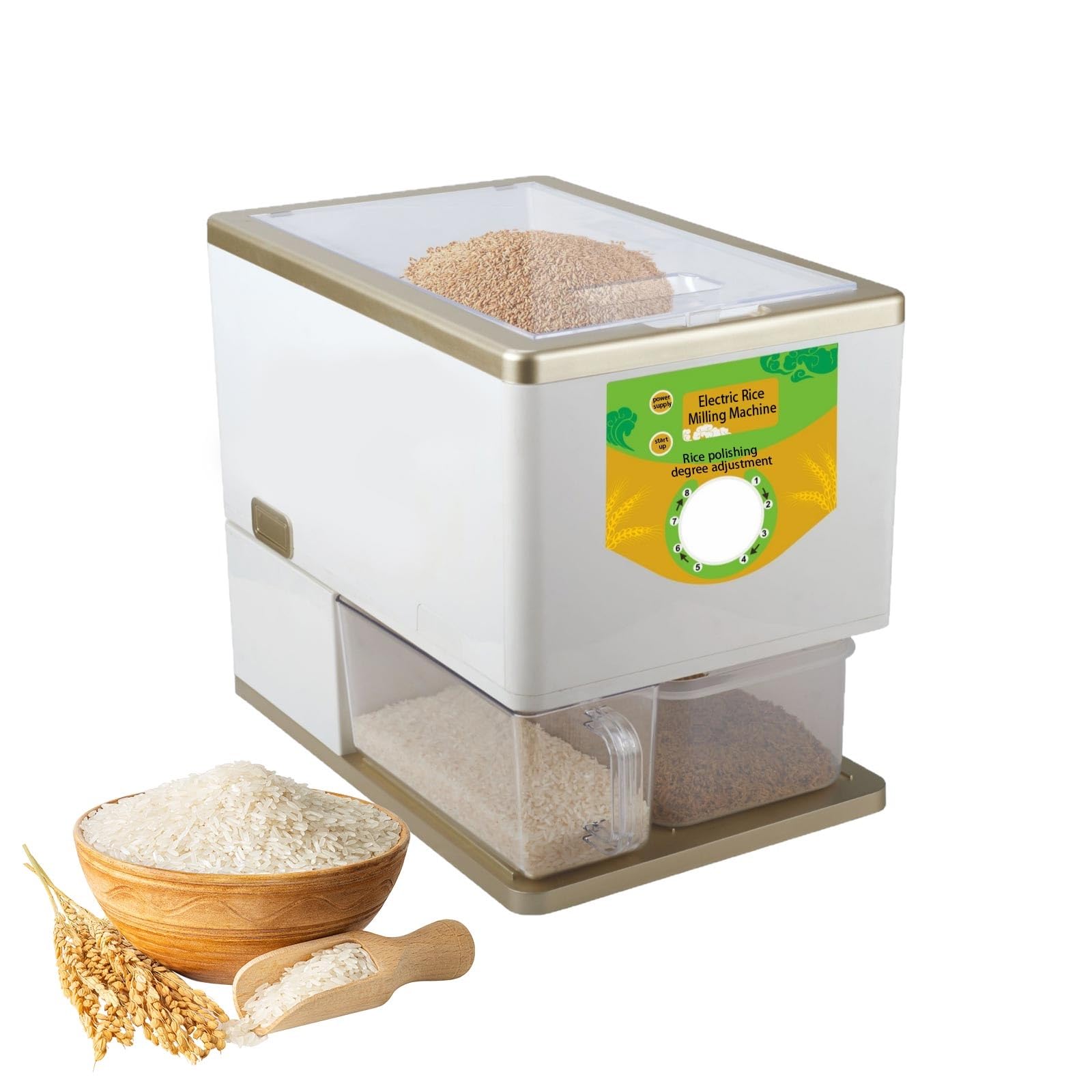 Rice Peeling Machine Household Rice Mill Home Rice Huller 8 Level Adjustable Rice Milling Automatic Rice Hulling High Power 500w Rice Mill