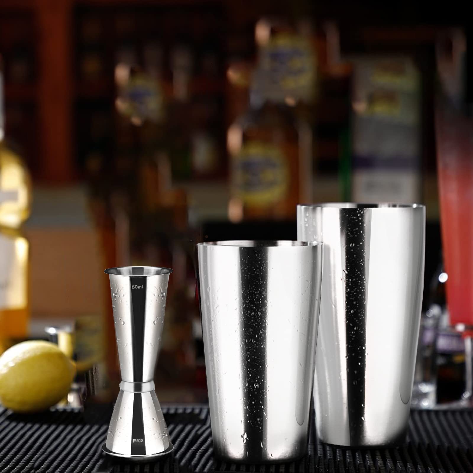 Coctelera Boston 750ml 600ml,Anfly Coctelera Coctéles Acero Inoxidable con Vaso Medidor de Cócteles Jigger 60ml 30ml,Cocktail Kit Mezclador de Cócteles Tin on Tin