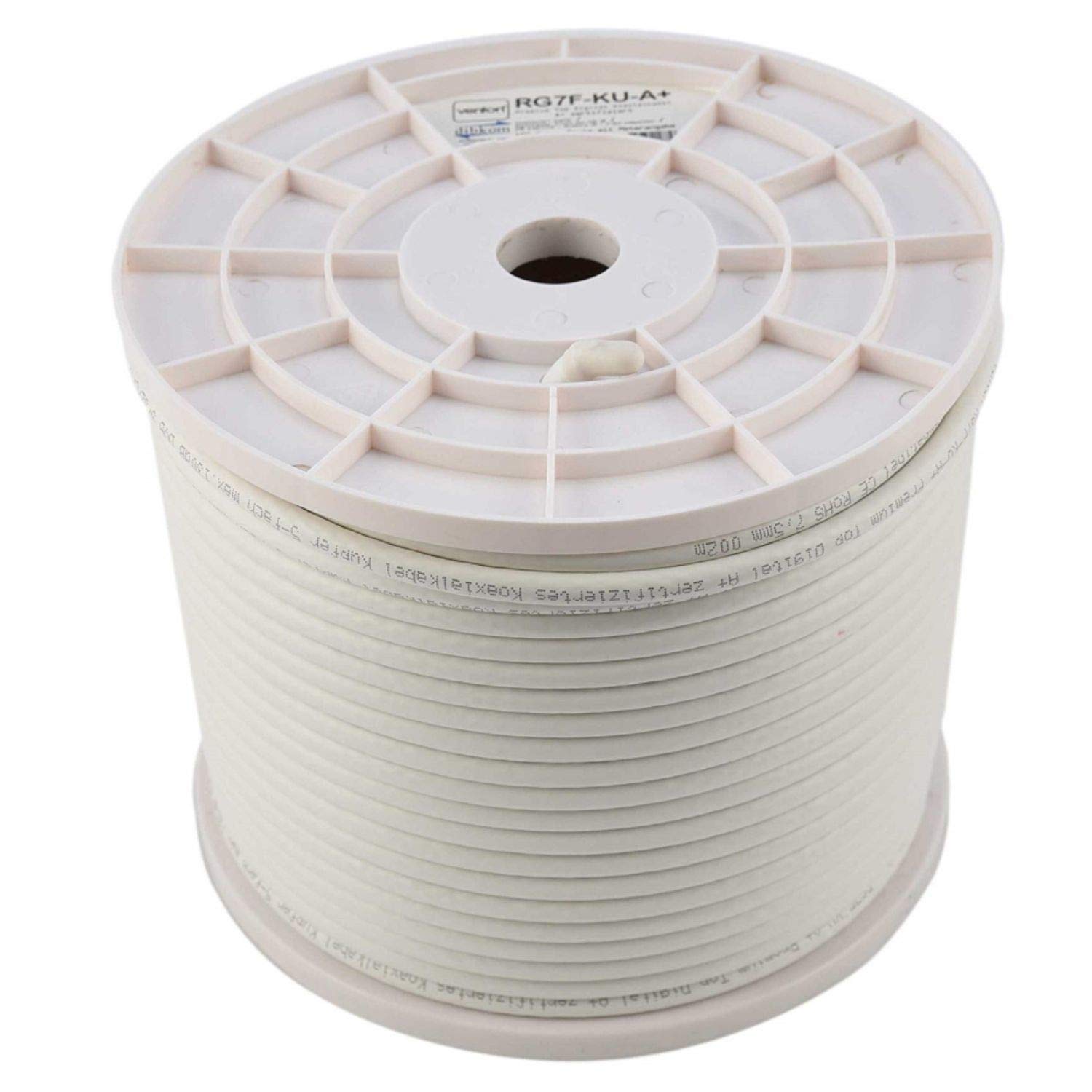 Venton Cavo coassiale RG7F-KU 300 m, cavo antenna A+ 130 dB max. I 5 schermati HQ digitale HD 4K 3D in rame I cavo coassiale per impianti DVB-S2 -C -T2 -BK