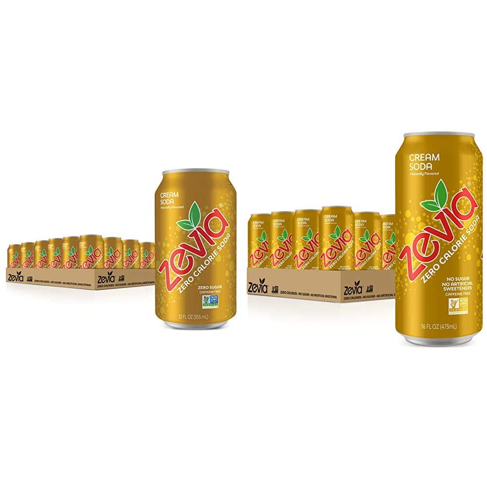 Zevia Zero Calorie Cream Soda, 12 Fl Oz (Pack of 24) and 16 Ounce Cans (Pack of 12)