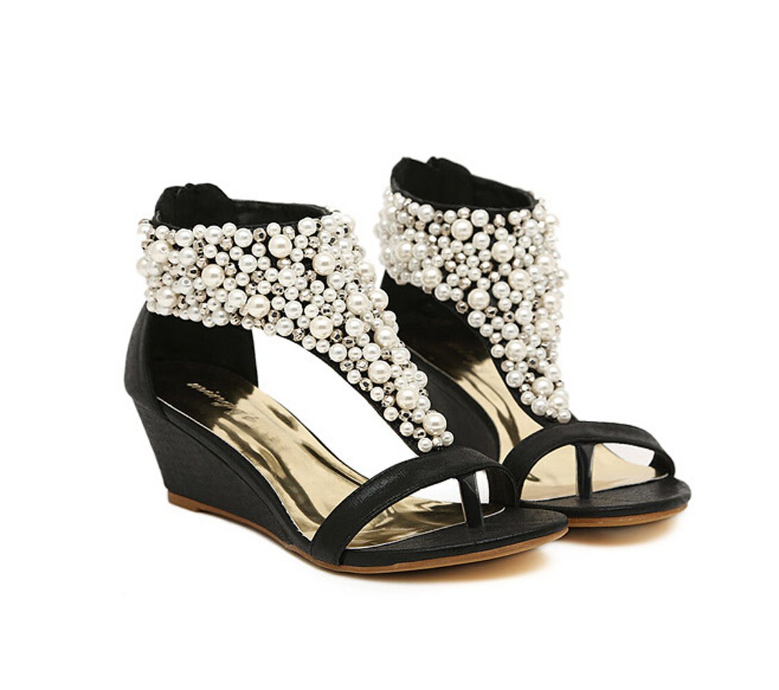 Anna&Zero fashion womens heels t-strap sandal flip flop wedge platform in women high heel thongs size 8