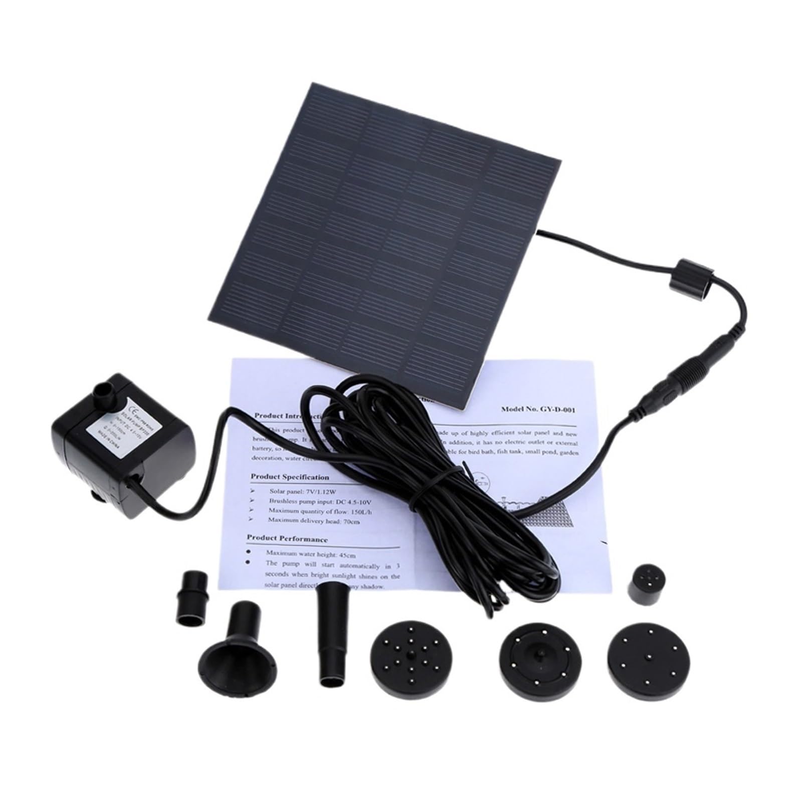 7V 1.4W Pompa acqua solare per giardino, piante galleggianti, irrigazione, piscina, casa e giardino, silicio monocristallino