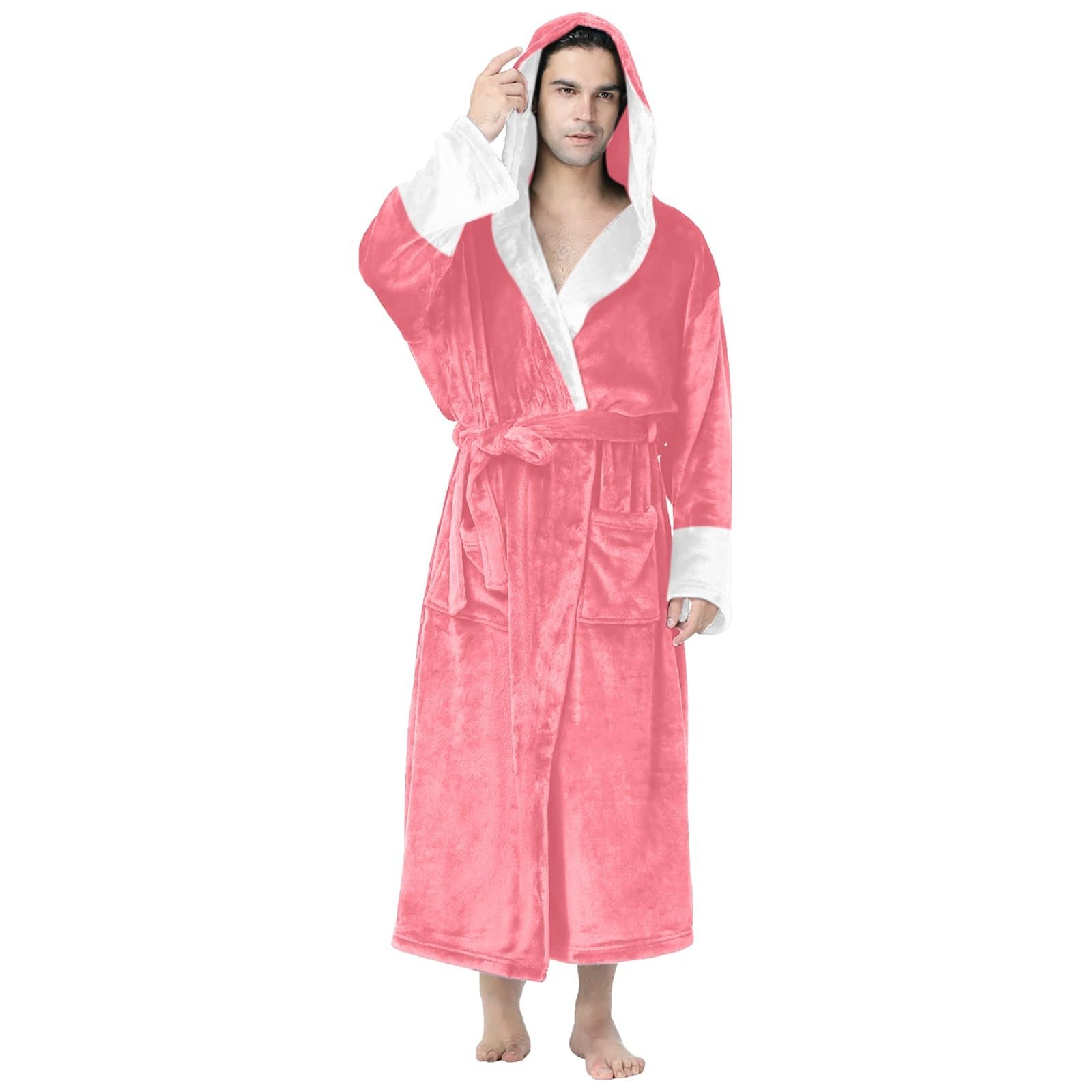 Accappatoio Spugna Uomo, Accappatoio Uomo Accappatoio Uomo Taglie Forti Puro Cotone Tinta Unita Lungo con Cappuccio E Tasche Altamente Assorbente Accappatoio Personalizzato Vestaglia Pile Donna