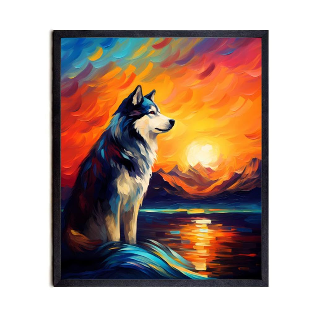 Bestbuddy Pet8X10 Unframed Starry Night Styled Siberian Husky Dog Pet Family Friend Peace Oil Painting Art Print Poster Wall Decor AP139