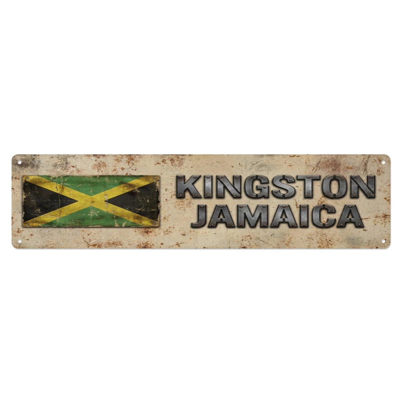 Vintage Kingston Jamaica Flag Decor Rustic Travel Metal Tin Sign