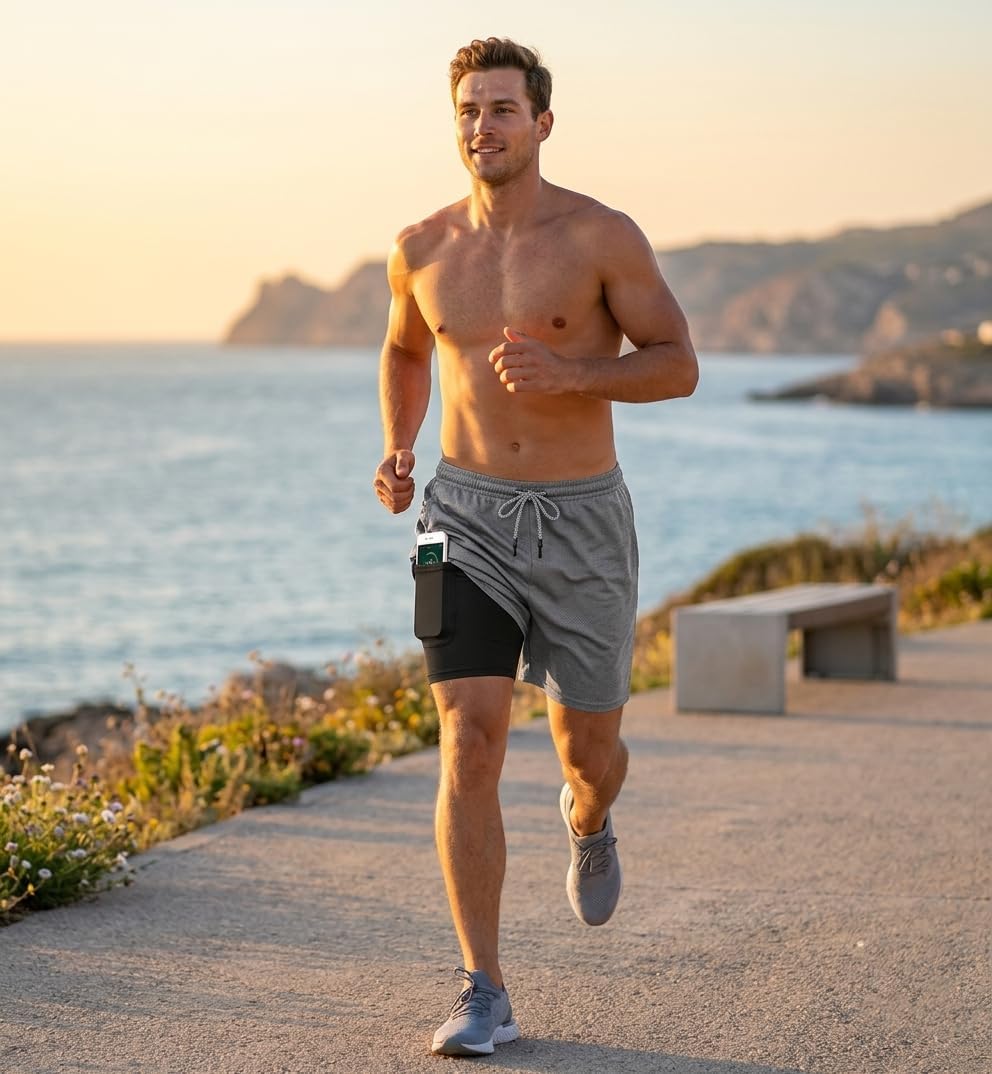 Athletic Shorts for Men 4 Pack 2 in 1 Athletic Running Shorts Quick Dry Workout Gym Compression Shorts with Pockets