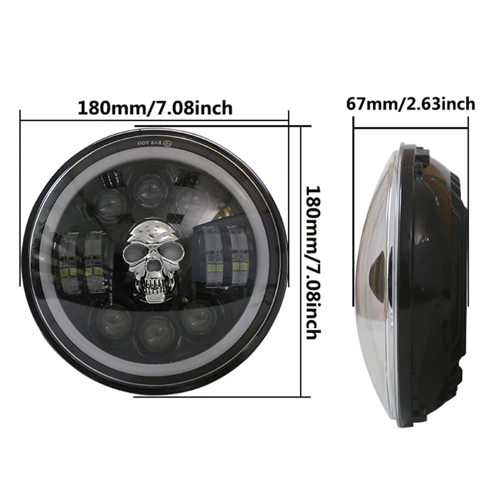 moto fari Faro anteriore a LED con teschio per moto HiLo Beam DRL ADATTO per Harley per Honda per Kawasaki per Yamaha