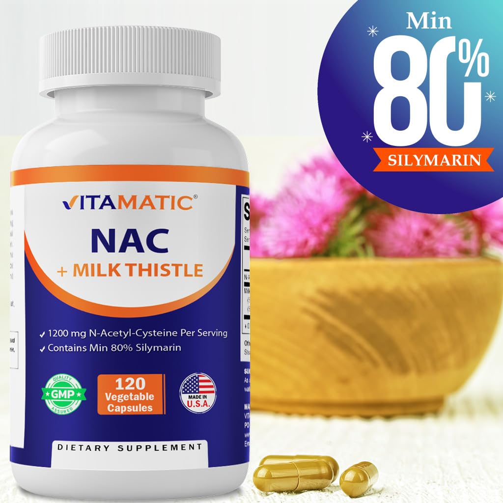 Vitamatic NAC Supplement N-Acetyl-L-Cysteine (NAC) with Milk Thistle 50:1 Extract - Supports Immune, Respiratory, Liver Health, 1200 mg per Serving, 120 Veg Capsules — Amazon image 5