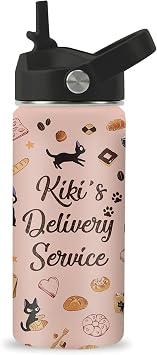 16oz Kiki Water Bottle with Straw Lid, Insulated Stainless Steel Kikis Tumbler for Girls, Cat Lovers Gift Kids Teen Girls Women, Kikis Delivery Service Travel Mug Cup
