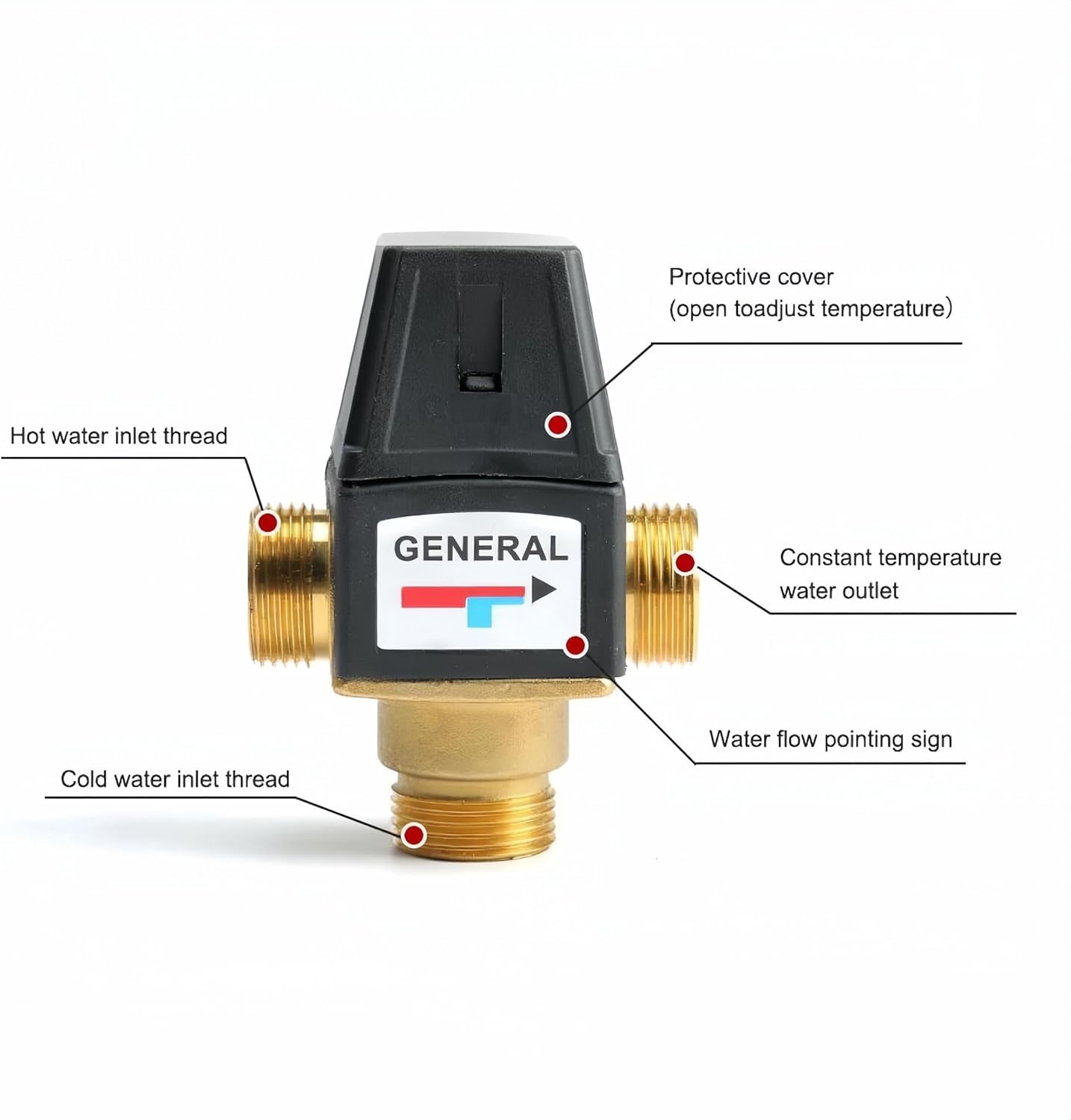 Thermostat 3-Wege-Ventil, DN20 G3/4 Messing Thermostatventil, -35 bis 60° Thermostatisches Mischventil für Solarwarmwasserbereiter Duschsyst Wassertemperaturregelung Fußbodenheizung