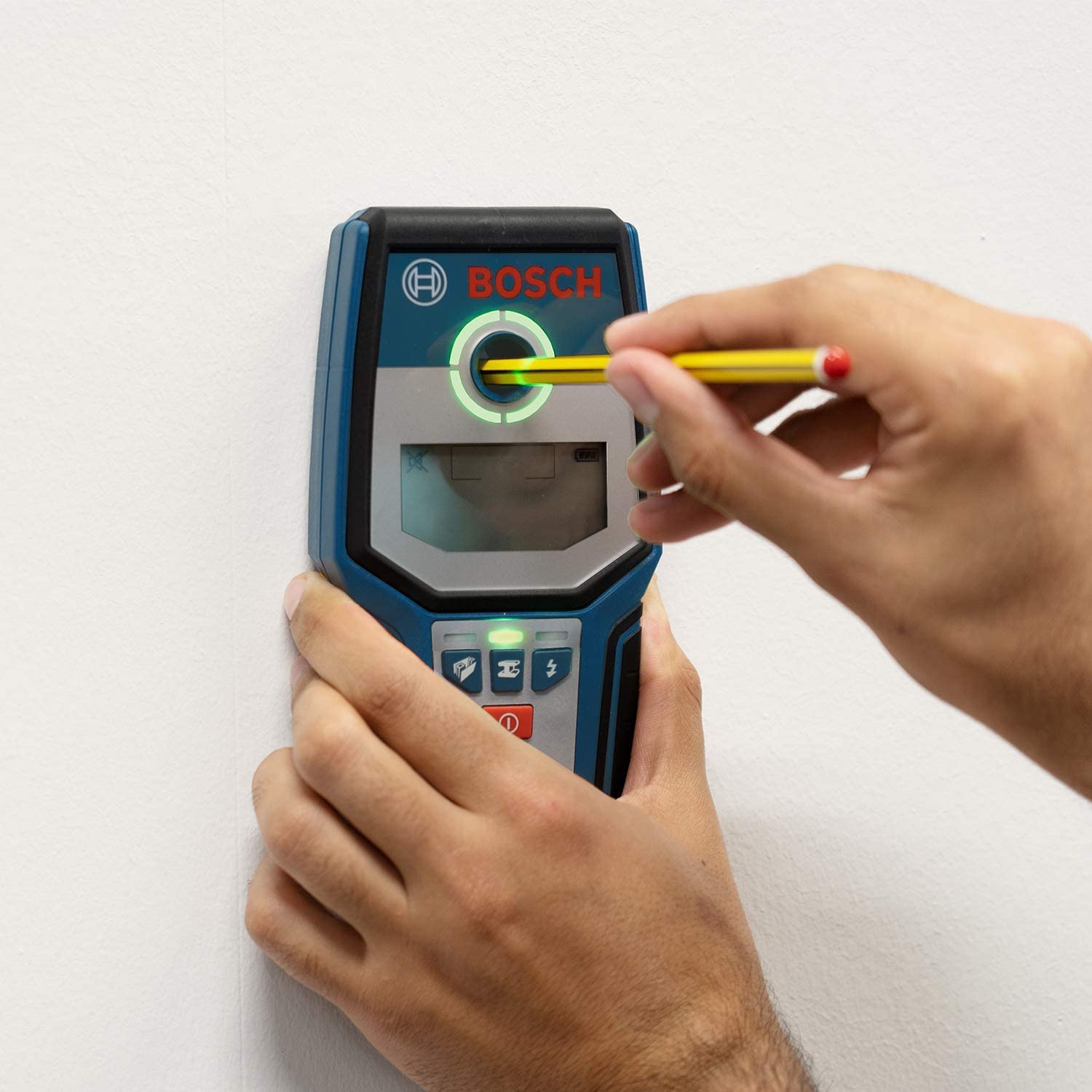 Bosch Professional Detektor GMS 120 (Marker, maks. głębokość detekcji drewno/metale magnetycznie/metale niemagnetyczne/przewody pod napięciem: 38/120/80/50 mm)– Amazon Exclusive Set