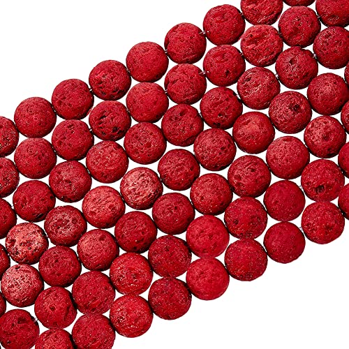 PH PandaHall 470pcs 8mm Natural Lava Stone Beads - Red Lava Stone Oil Diffuser & Chakra Beads for Jewelry Making