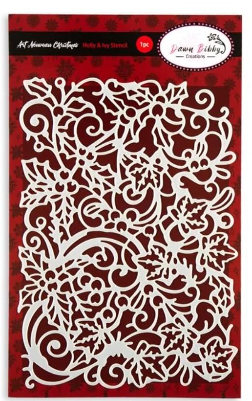 Dawn Bibby Creations Art Nouveau. Holly & Ivy Stencil, White