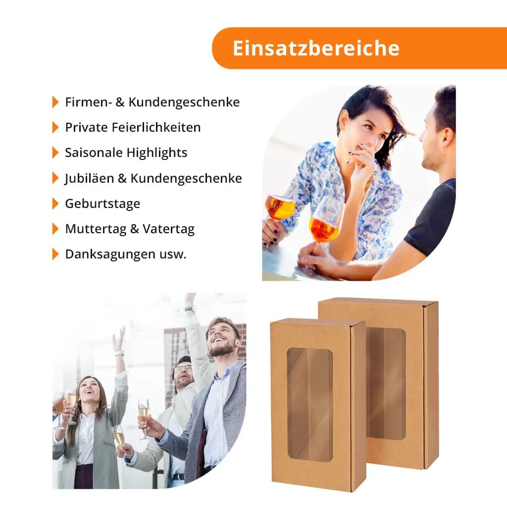 25 x Weinkarton für 2 Flaschen mit Sichtfenster – Naturbrauner Kraftkarton Geschenkverpackung für Weinflaschen – Flaschenkarton für Wein, Sekt & Spirituosen – Stabil & Präsentationsstark