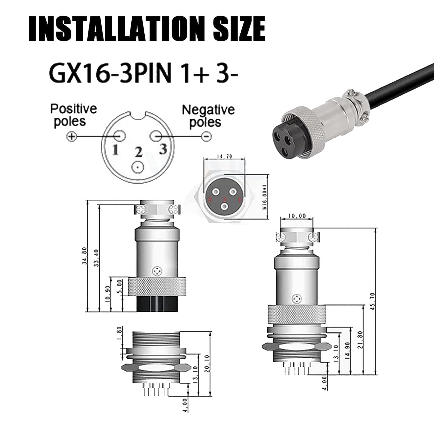 QDD Caricabatterie 58,8 V 4 A Caricabatterie agli ioni di litio 52 V in alluminio nero con uscita ventola di raffreddamento, connettore GX16-3 pin utilizzato per batteria al litio 14S 52 V
