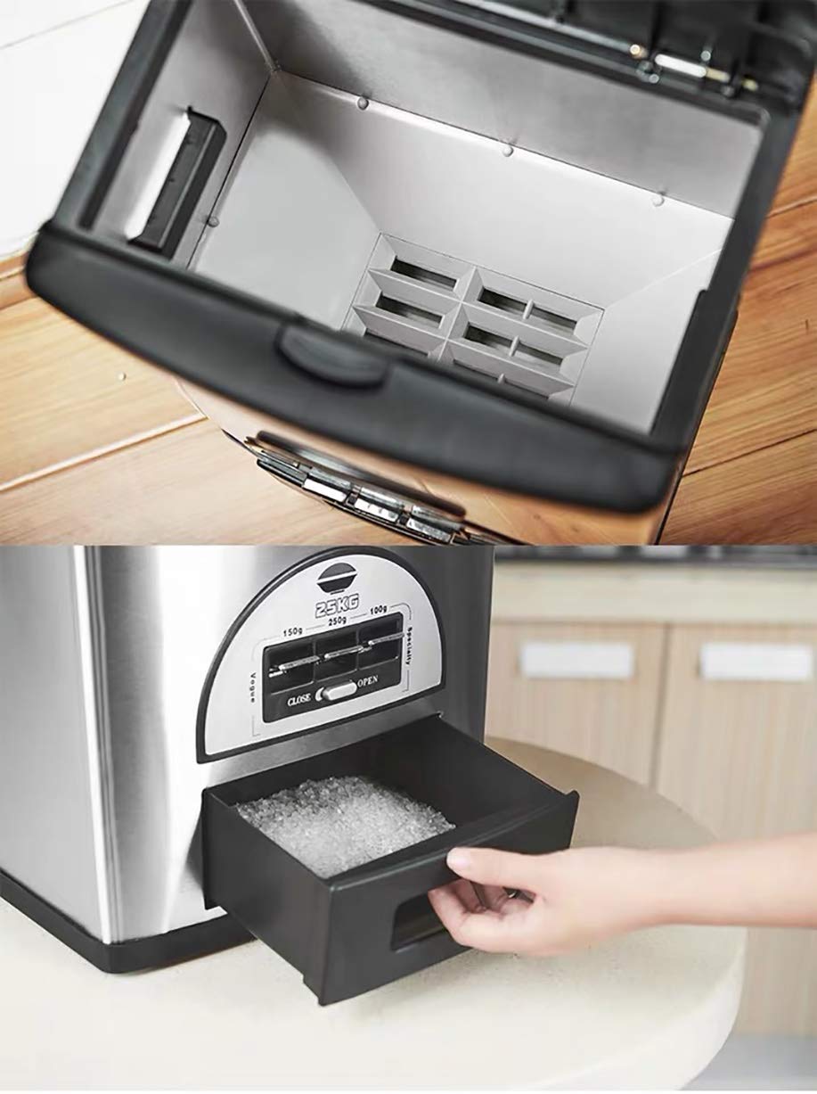 Distributeur automatique de riz, conteneur de stockage de en acier inoxydable, organisation du riz(Black,20kg/44lb)