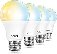 Linkind Smart Tunable White LED Bulbs 2700K-6500K, Alexa Google Home WiFi Bluetooth, 800LM A19 E26 60W Eq 4Pack CRI>90