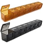 2 Pack Weekly Pill Organizer, Large 7 Day Pill Case, Daily Vitamin Case Medicine Box, AM/PM Pill Containers for Medicine Supplements Fish Oil (Khaki & Black)