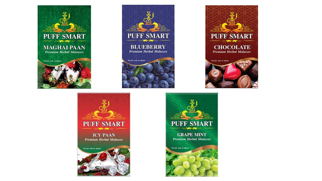PUFF SMART Maghai Paan, Blueberry, Chocolate, ICY Pan and Grape Mint Herbal Molasses (Set of 5) (100% Tobacco and Nicotine Free)-image-30