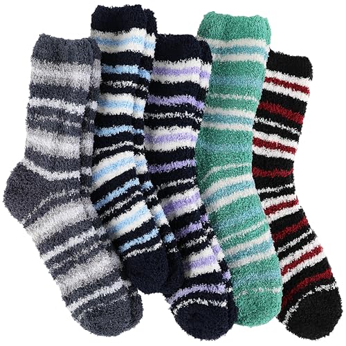 Image of Fuzzy Socks Warm Fluffy Winter Cozy Thick Plush Slipper Sleep Comfy Crew Socks for Women & Men 5 Pairs