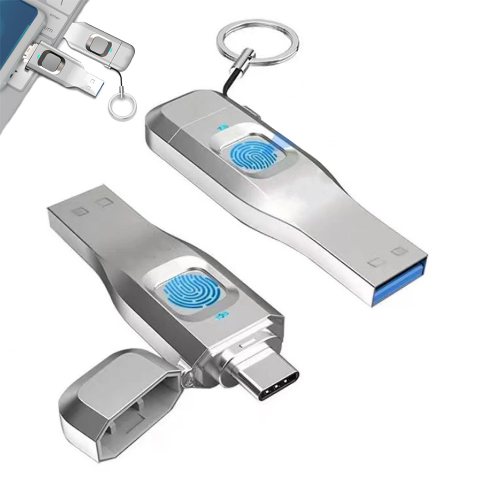 Chiavetta USB da 128 GB con Impronta Digitale, unità Flash USB 3.0 con Crittografia delle Impronte Digitali, Doppia Porta Type-C per Telefono, Computer, Tablet, 60 X 20 X 7 Mm