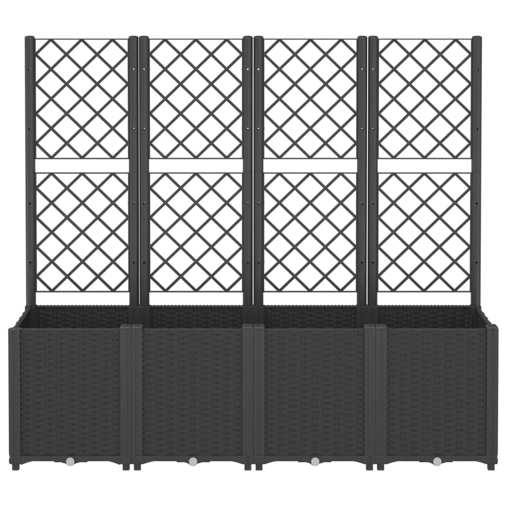 vidaXL Jardinière avec Treillis, Lit Surélevé de Jardin, Pot de Fleurs, Bac à Plantes, Boîte de Plantation Patio Terrasse Extérieur, Noir PP