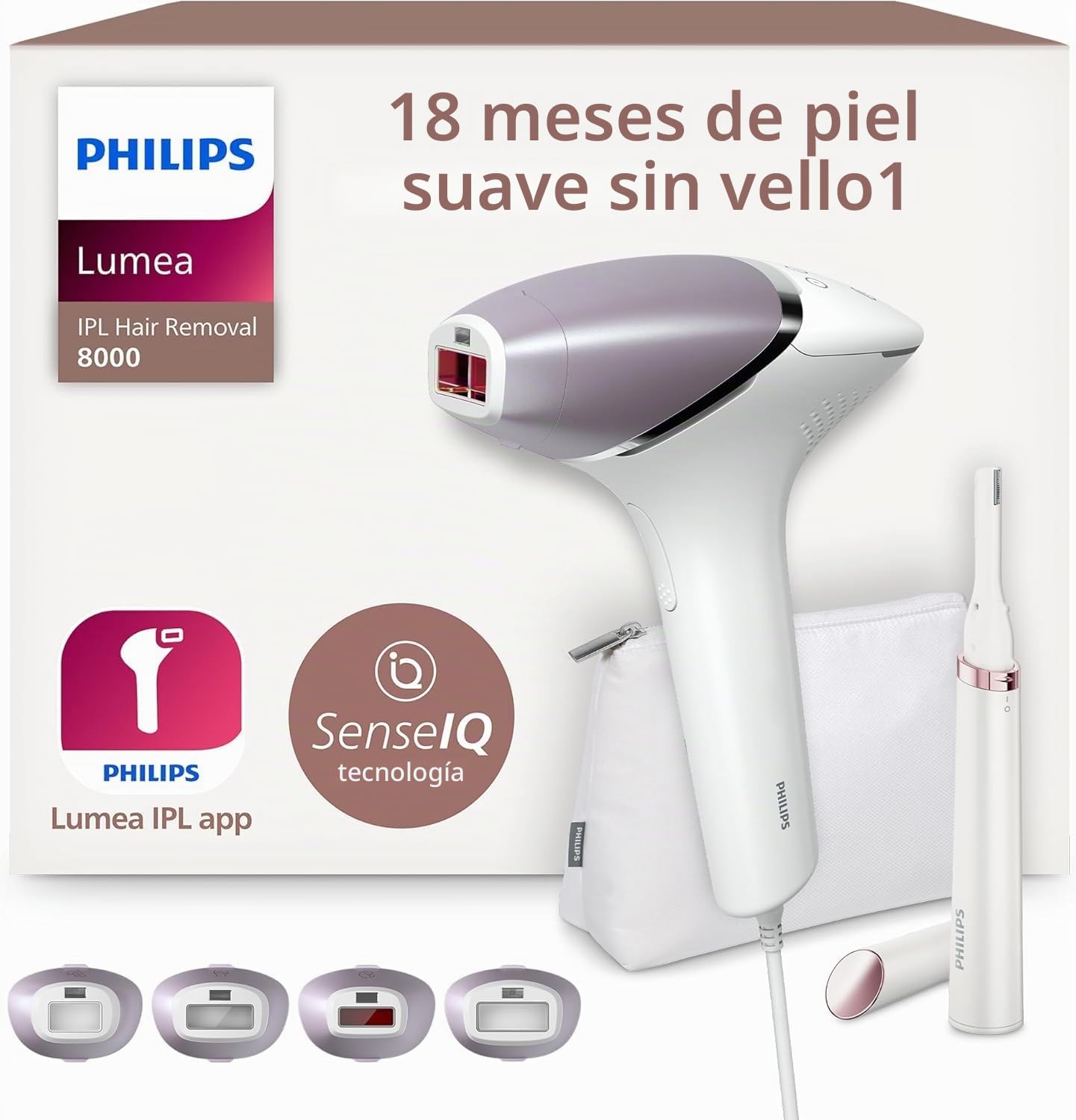 Bundle of Philips Lumea serie 8000, dispositivo de depilación IPL, alternativa de depilación láser, 4 accesorios, BRI949/00 + Philips depiladora facial serie 5000, depiladora para mujer, BRR454/00