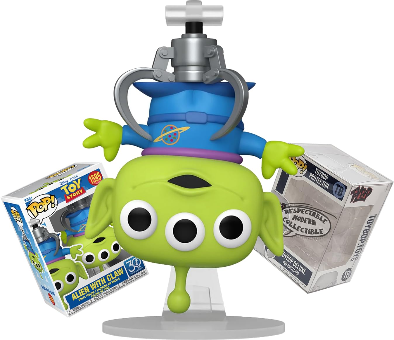 Toy Story 30th Anniversary Alien with Pizza Planet Claw + ToyBop Protector: Disney Pixar Pop! Animation Movies Vinyl Figure (Bundled with Pro-Deluxe Pop Protector Collector Case Box Gift Set)