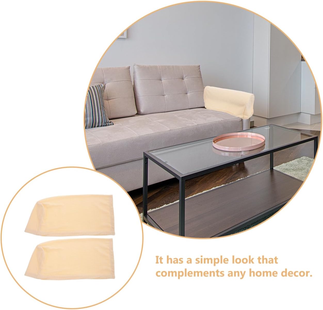 FOMIYES Universal Elastic Sofa Armrest Covers - Beige Couch Arm Protectors for Home, Office, and Furniture Decor, Anti-Slip Polyester Slipcovers, 16.92 X 7.87 X 6.69 Inches, 2pcs