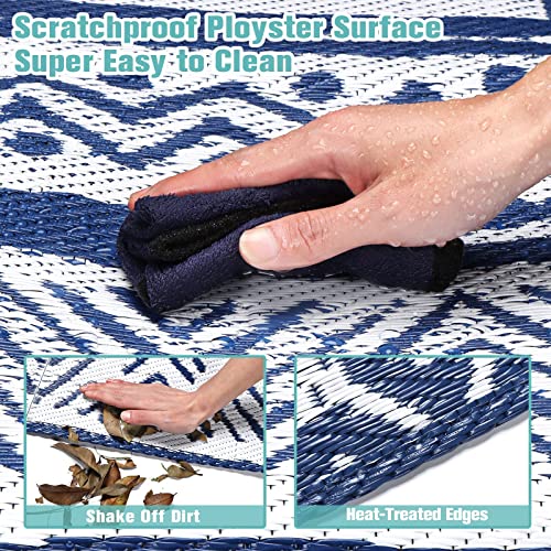 Dormot Outdoor Area Rug Indoor Waterproof Clearance Boho Camping Easy Cleaning Patio Carpet Outdoor RV Plastic Carpet Deck Picnic Backyard (5'x8', Blue/White) - Image 2