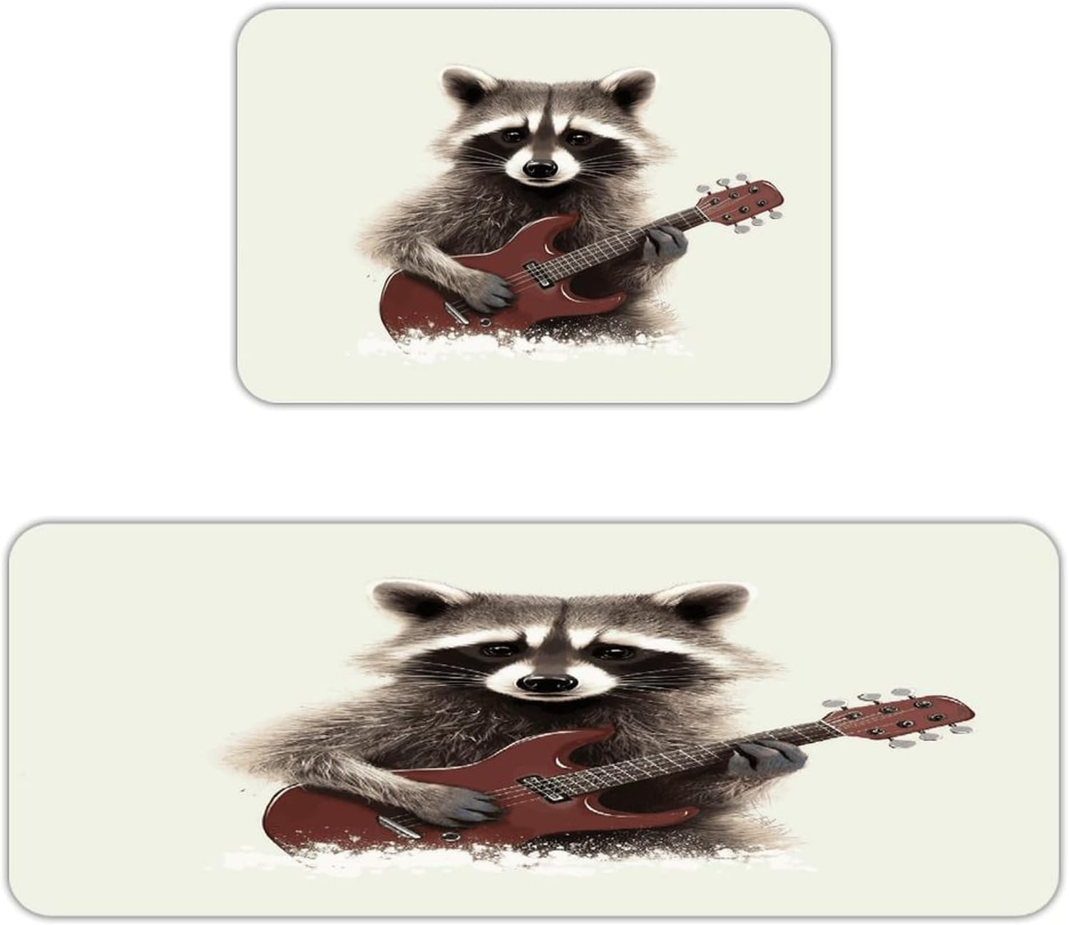 Funny Raccoon Kitchen Mats with 2PCS Non-Slip Washable,Kitchen Rug Heavy Duty Durable, Floor Mats for Kitchen,Office,Sink,Laundry
