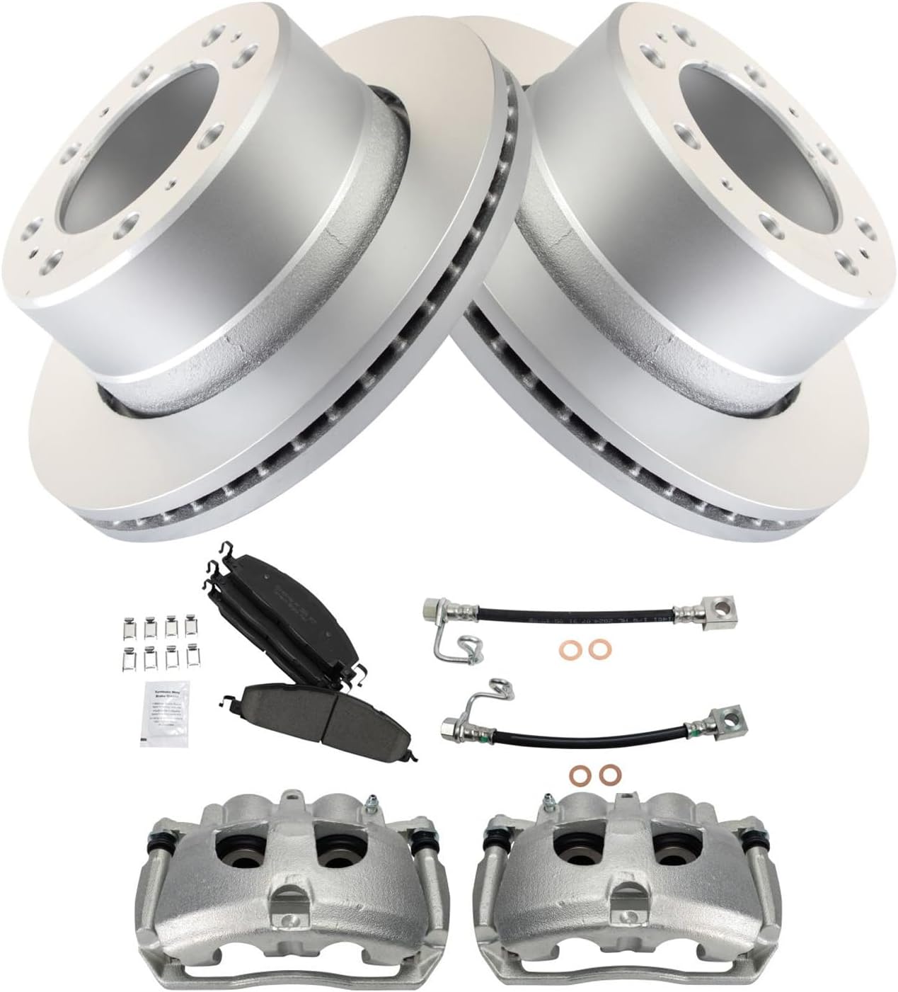 TRQ Rear Brake Pad & Rotor Kit Ceramic Premium G-Coated Compatible with 2014-2018 Ram 3500