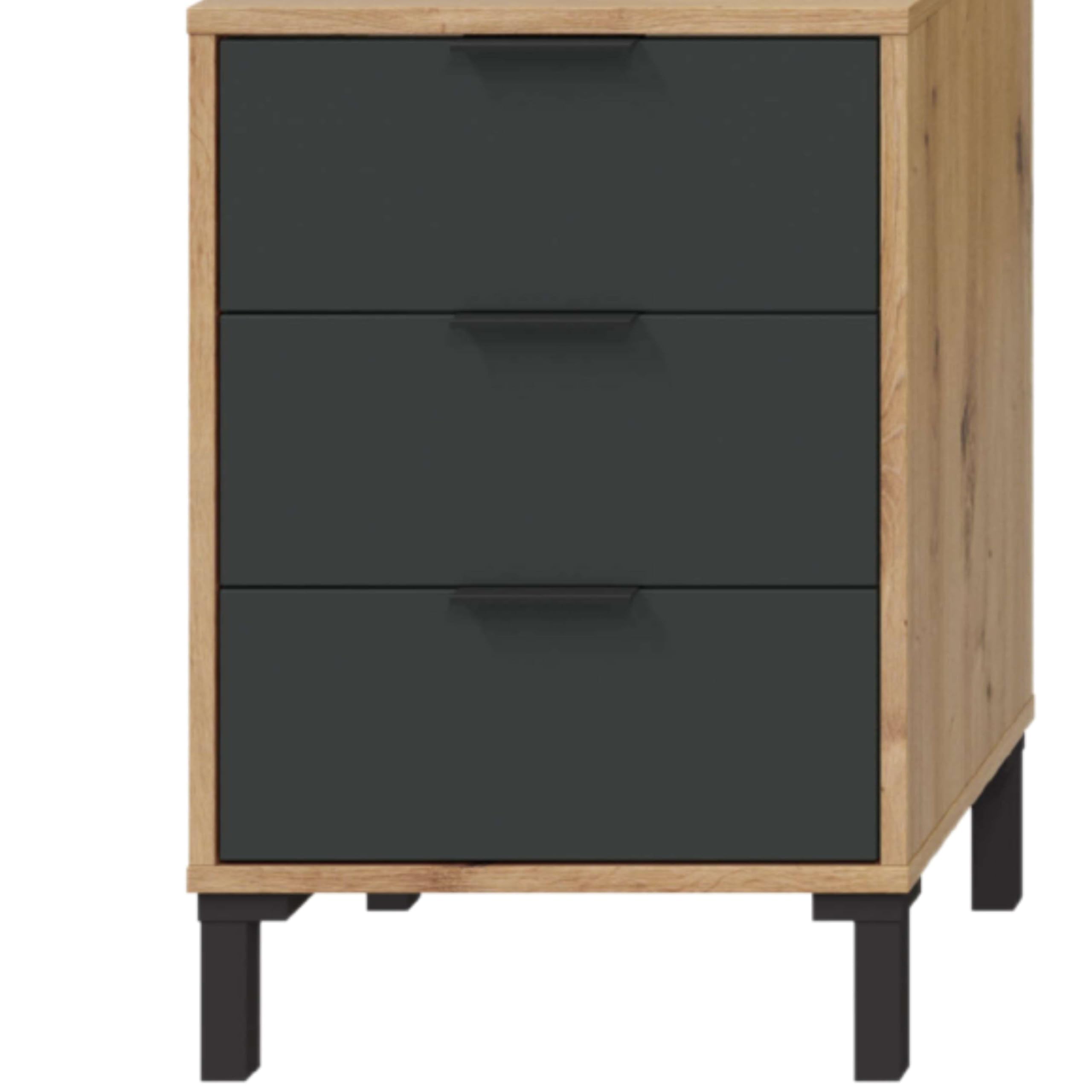 Testina + 2 comodini di notte, testiera per letto matrimoniale, modello Enzo, finitura in rovere Nodi e grigio antracite, Dimensioni: 160 cm (larghezza) x 60 cm (altezza) x 2,5 cm (profondità)