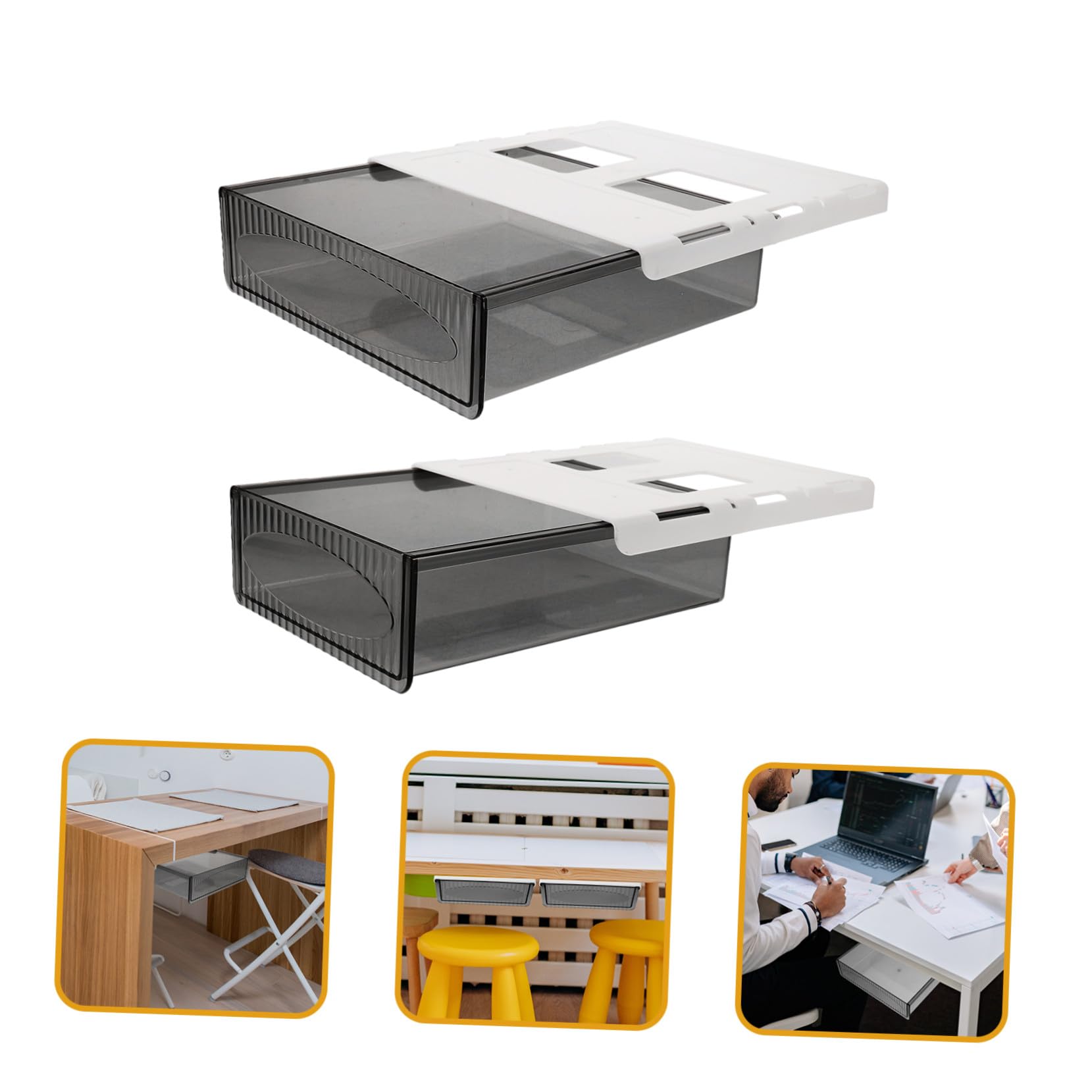 Gatuida 2pezzi Sotto Scrivania in Plastica Resistente Organizer da Ufficio Scatola Portaoggetti Cassetto Scorrevole per Casa e Ufficio
