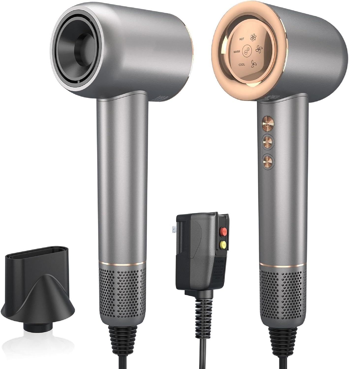 Hair Dryer - 110000 RPM High-Speed Brushless Motor Negative Ionic Blow Dryer for Fast Drying, Low Noise Thermo-Control Hair Dryer with Magnetic Nozzle, Silvery