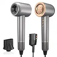 Hair Dryer - 110000 RPM High-Speed Brushless Motor Negative Ionic Blow Dryer for Fast Drying, Low Noise Thermo-Control Hair Dryer with Magnetic Nozzle, Silvery