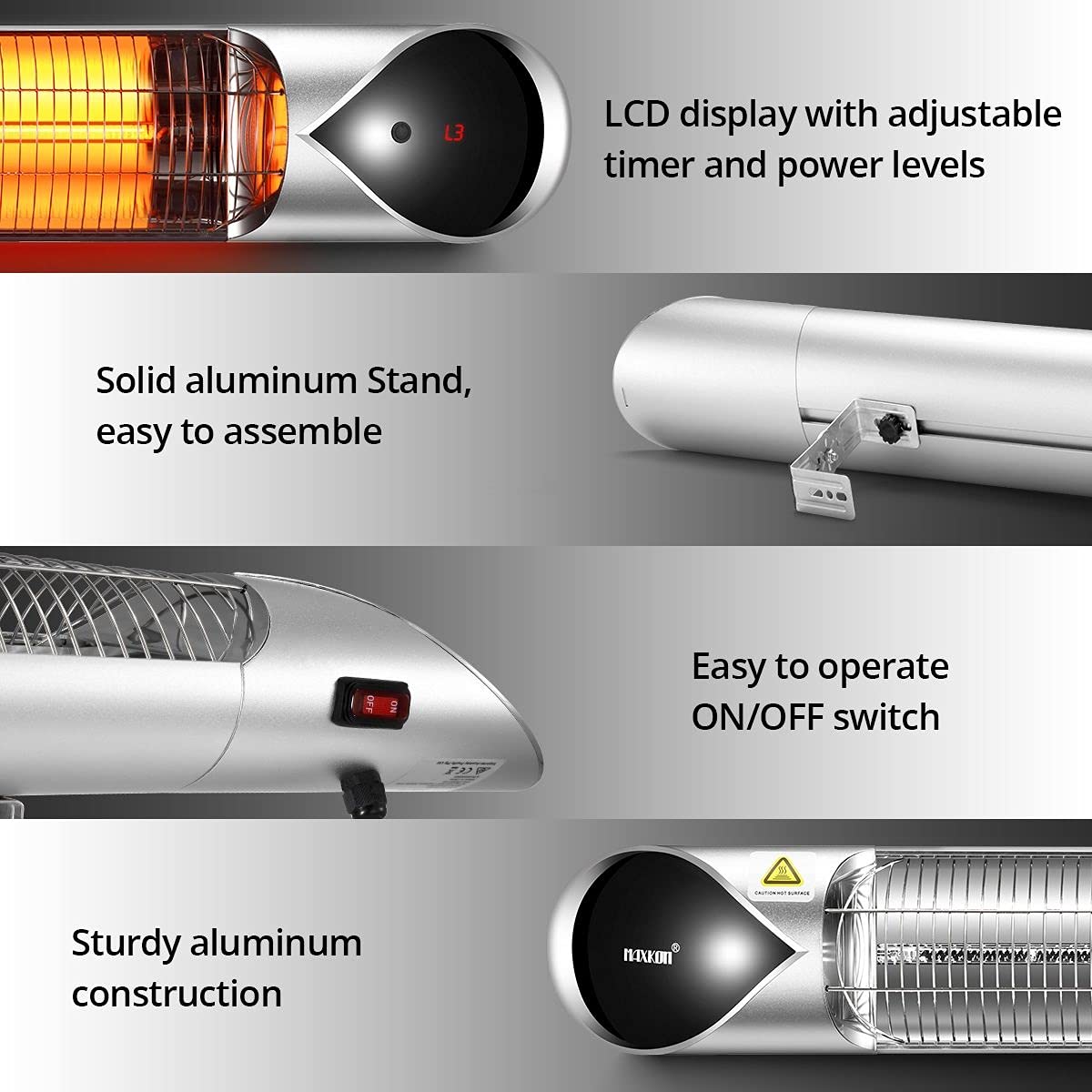 Maxkon 2000W Infrared Heater Instant Heat Outdoor Patio Carbon Fibre Strip  Heater Remote Control Electric Heater : Amazon.com.au: Garden