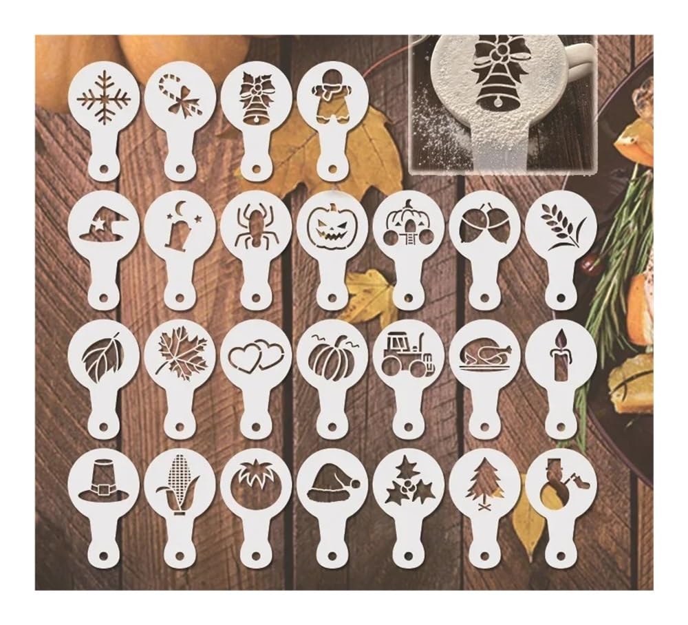 25-teiliges Kaffee-Form-Schablonen-Set für Thanksgiving, Weihnachten, Halloween, Schablonen, Kuchenschablone, Scrapbooking-Vorlage