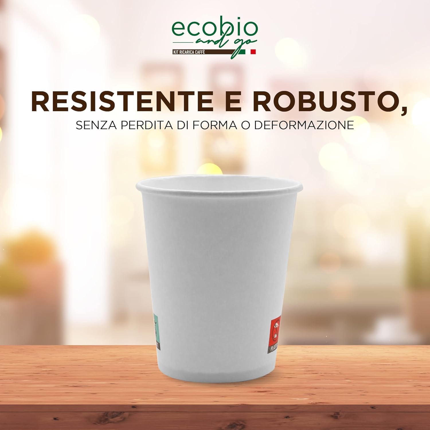 Ecobio and Go - 1000 Bicchieri Acqua di Carta 200ml, Bicchieri Cara Biodegradabili e Compostabili, Bicchieri Monouso Senza Plastica Per Te' e Caffè, Bianchi