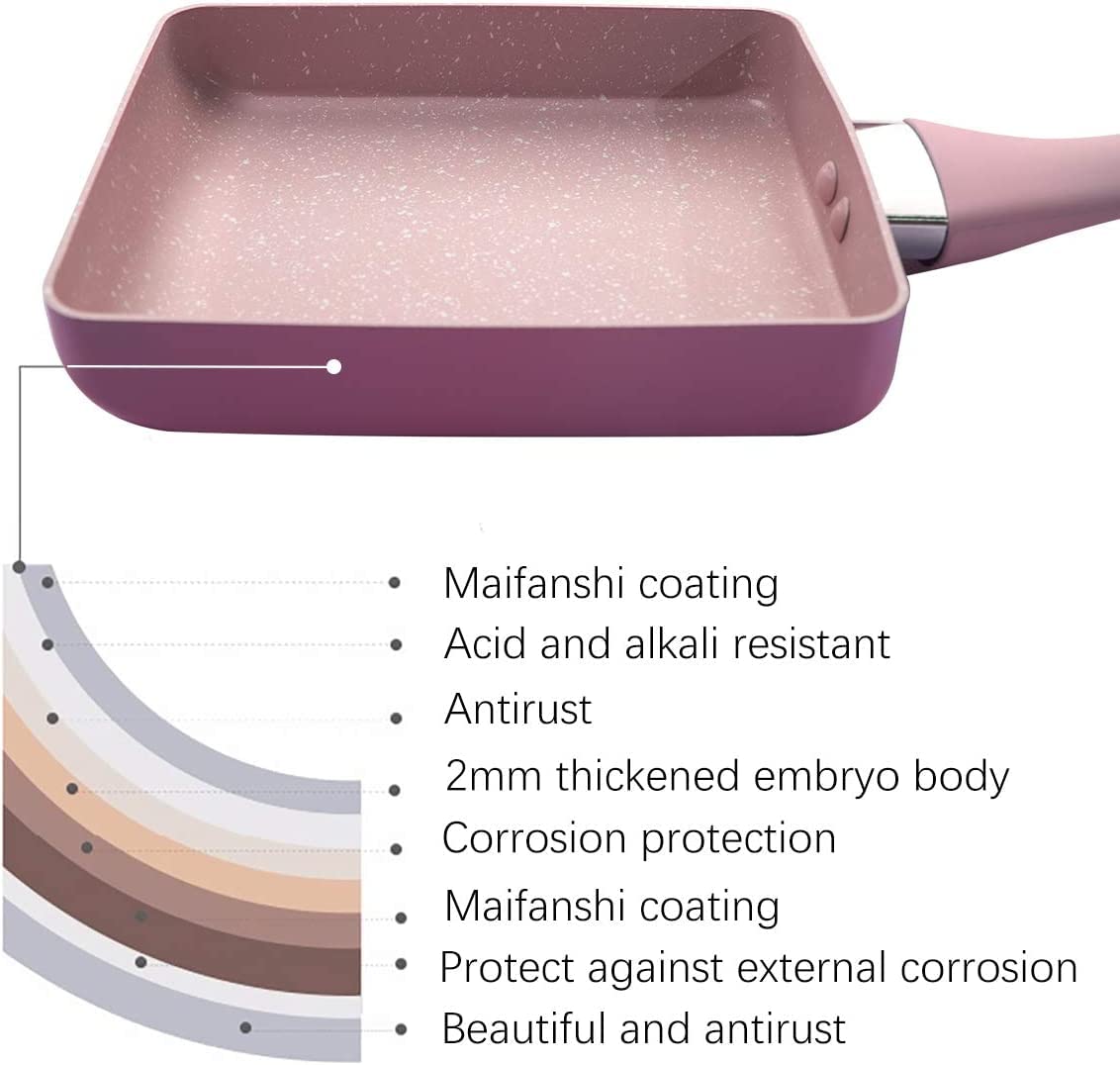 NILKANTH Japanese Omelette Pan Nonstick Tamagoyaki Square Egg Pan, 7’’x 6’’ Retangle Small Frying Pan with Anti Scalding Handle, Silicone Spatula (Pink) 2