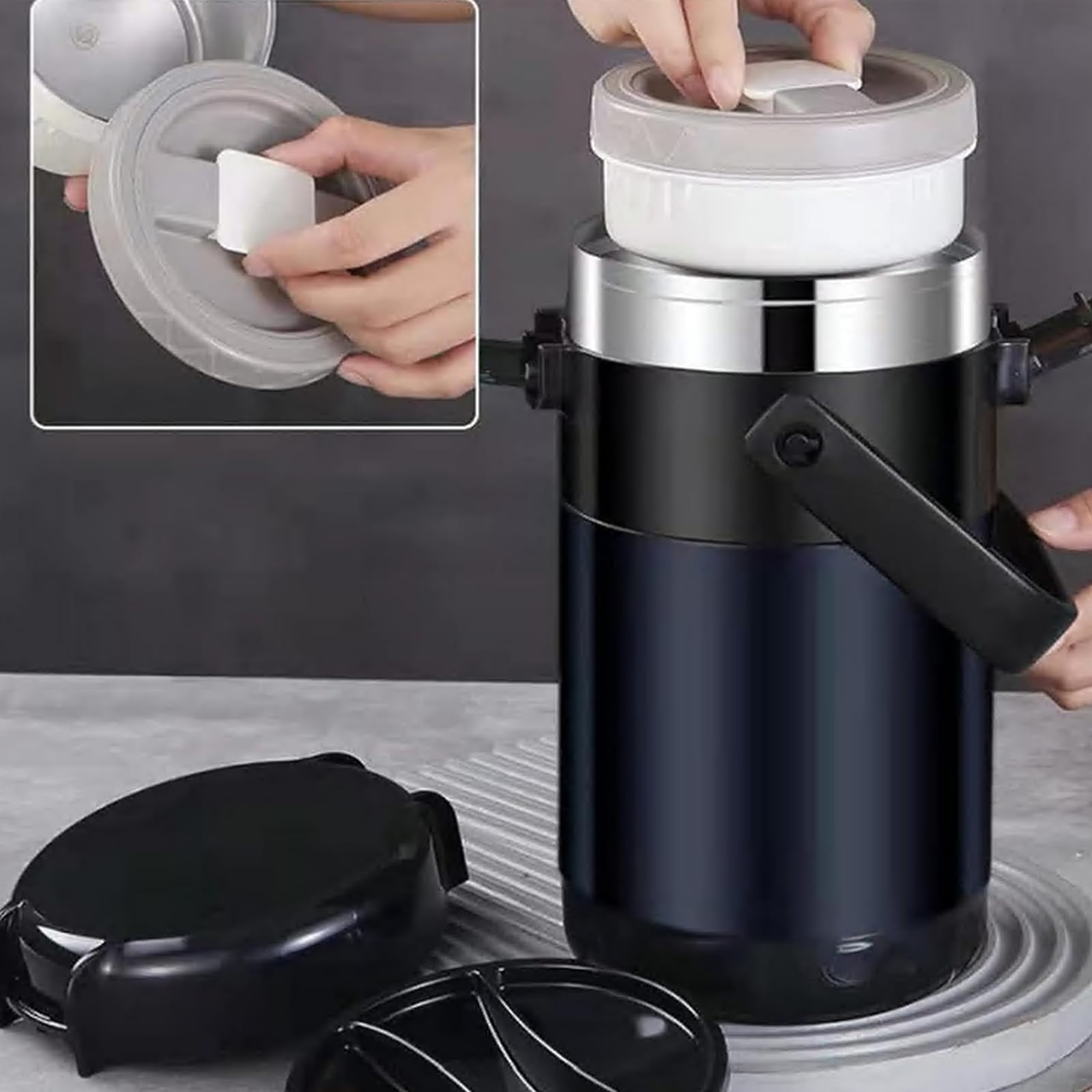Caja de almuerzo apilable de acero inoxidable de 3 niveles, olla aislada a prueba de fugas de acero inoxidable, apta para llevar alimentos a la oficina, picnic al aire libre, (1900 ml, rosa)