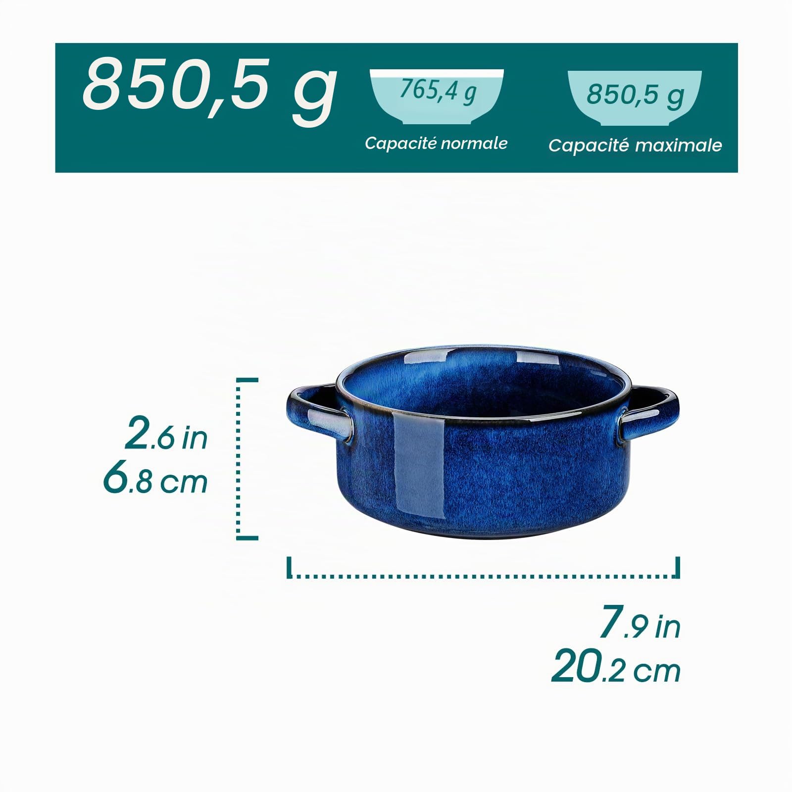 vancasoo Bols à Soupe Série Stern avec poignées, en céramique de 30 oz pour céréales, pâtes, chili, ragoût, ensemble de bols en porcelaine, four, micro-ondes, lavable au lave-vaisselle, lot de 4