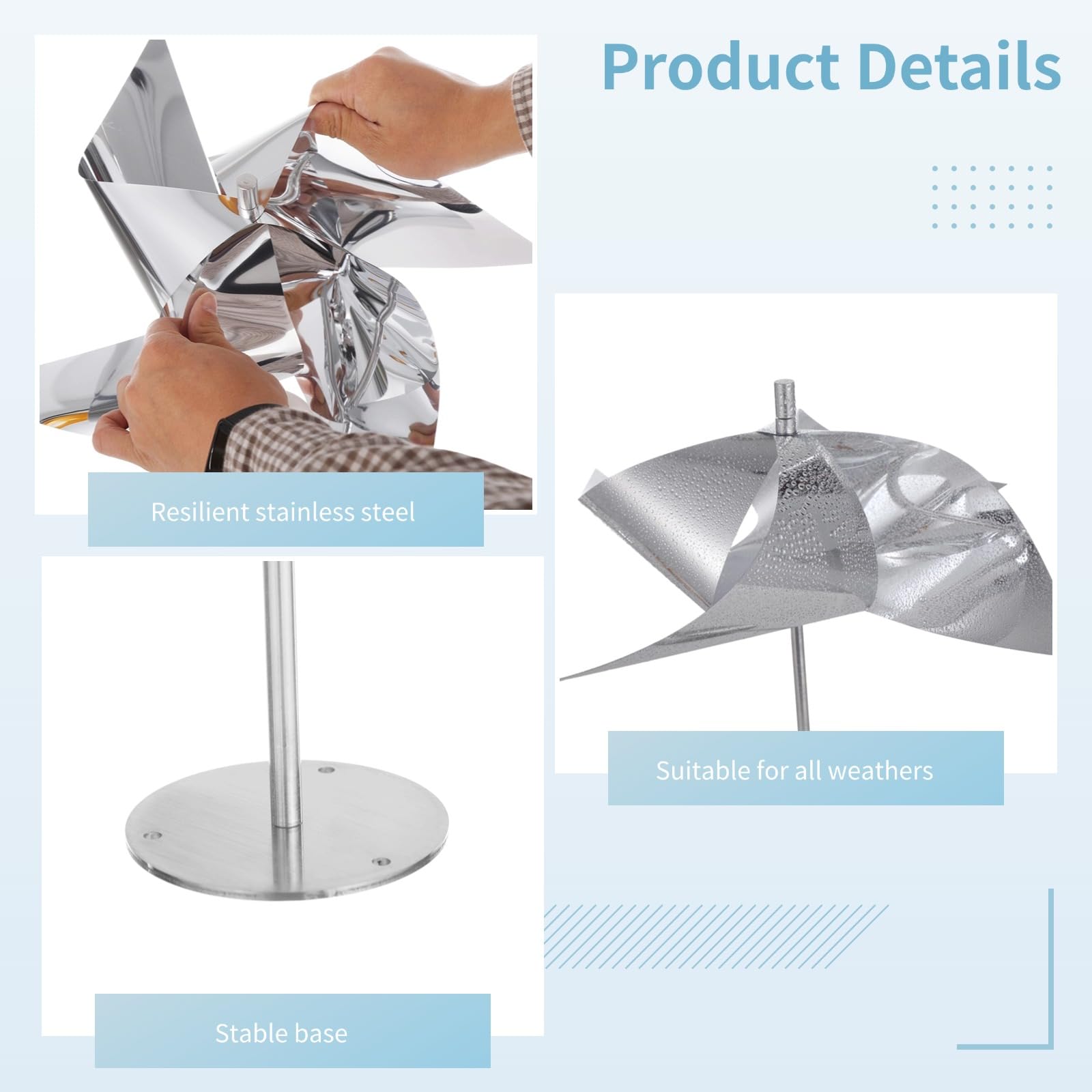 Vogelabschreckung, Windspinner-Set, Edelstahl, reflektierend, silberfarbene Falkenabschreckung, leise Vogelschreck für alle Wetterbedingungen, für Gärten und Höfe, 2 Stück