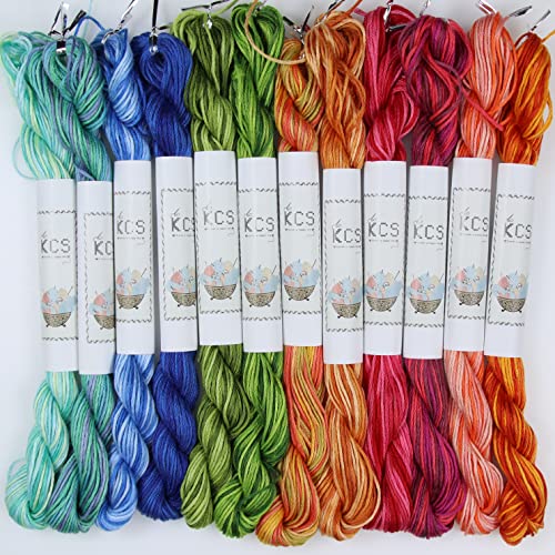 Image of KCS Big skeins of 25 Meters Size 25 Color Variegated Cross Stitch Stranded Threads,12 skeins,11