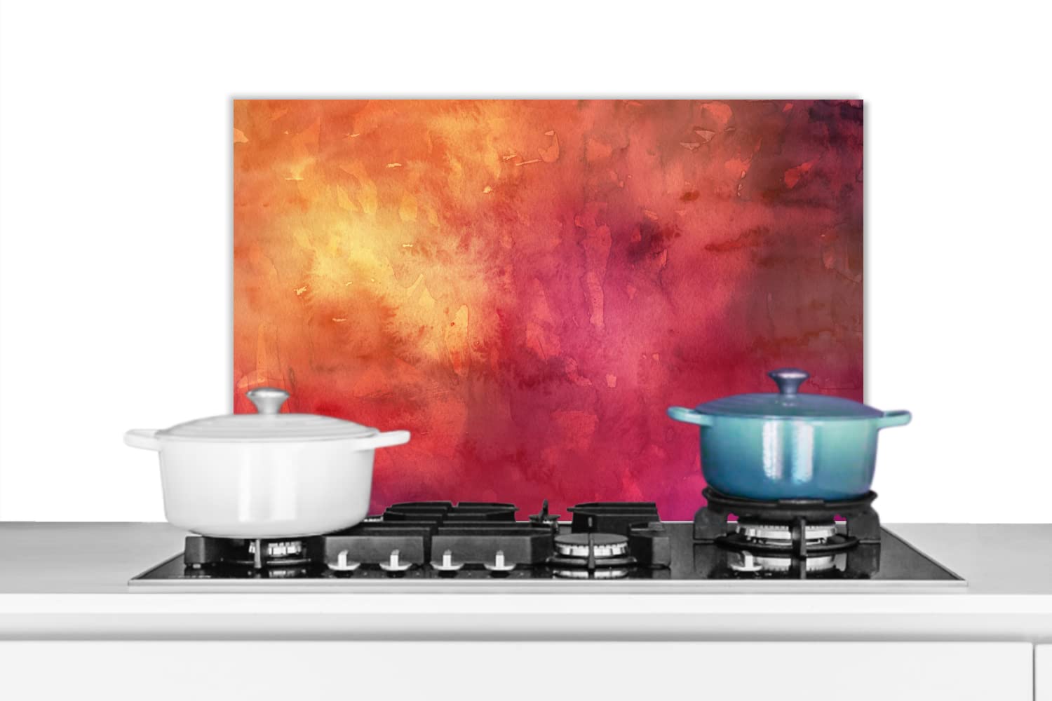 MuchoWow Credence Aquarelle - Rouge - Orange - Teinte Fond de hotte 70x50 cm Credence Aluminium Plaque INOX de Cuisine